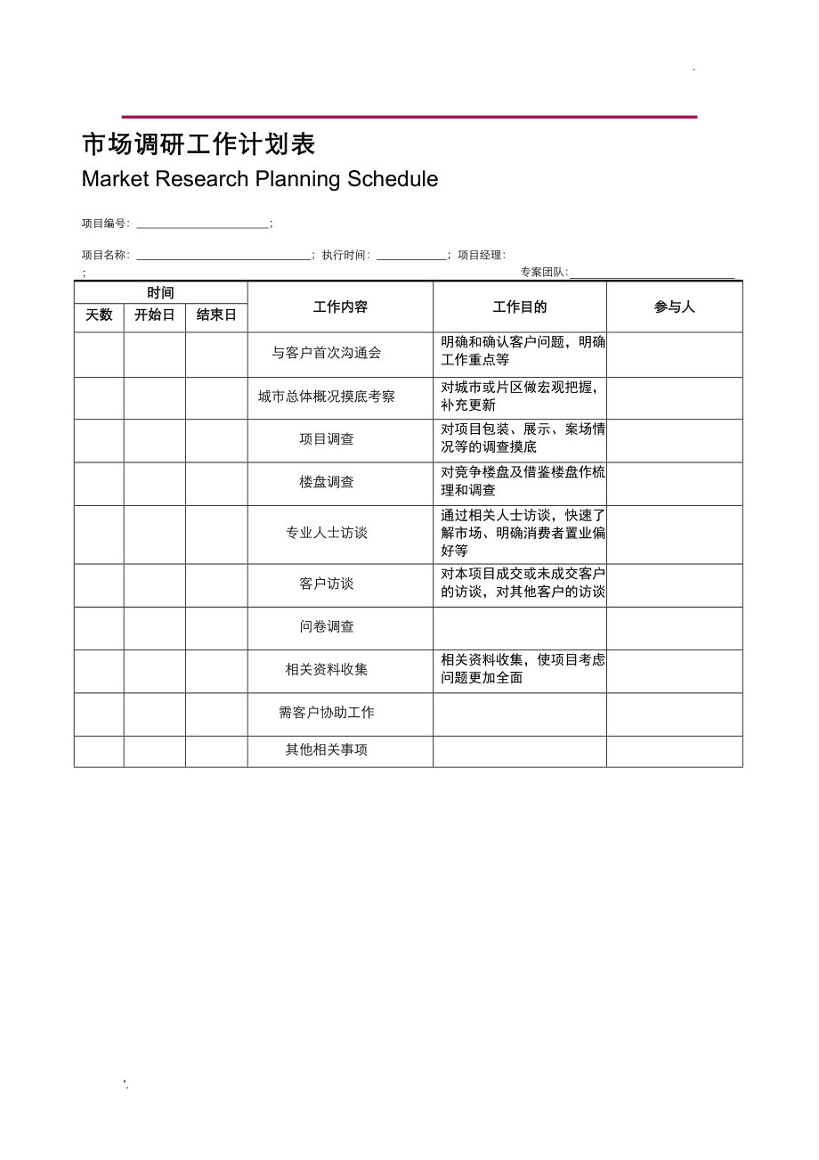 市场调研工作计划表